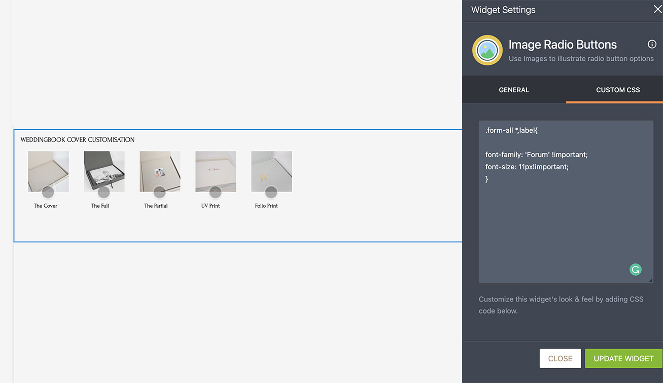 How can I change image size in Image Radio Buttons via CSS?